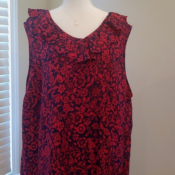 Terra & Sky Tops - Terra & Sky Ruffle Neck Sleeveless Flowy Blouse. High-low Hem. Size 3X